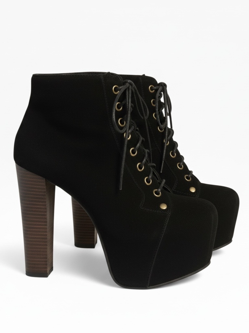 Jeffrey Campbell Black Lace-Up Platform Ankle Boots with Stacked Wood Heel